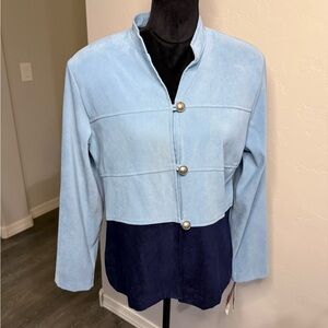 R&K Vintage Chic Two Toned Light Blue and Navy Women's Suede Blazer. 10 NWT